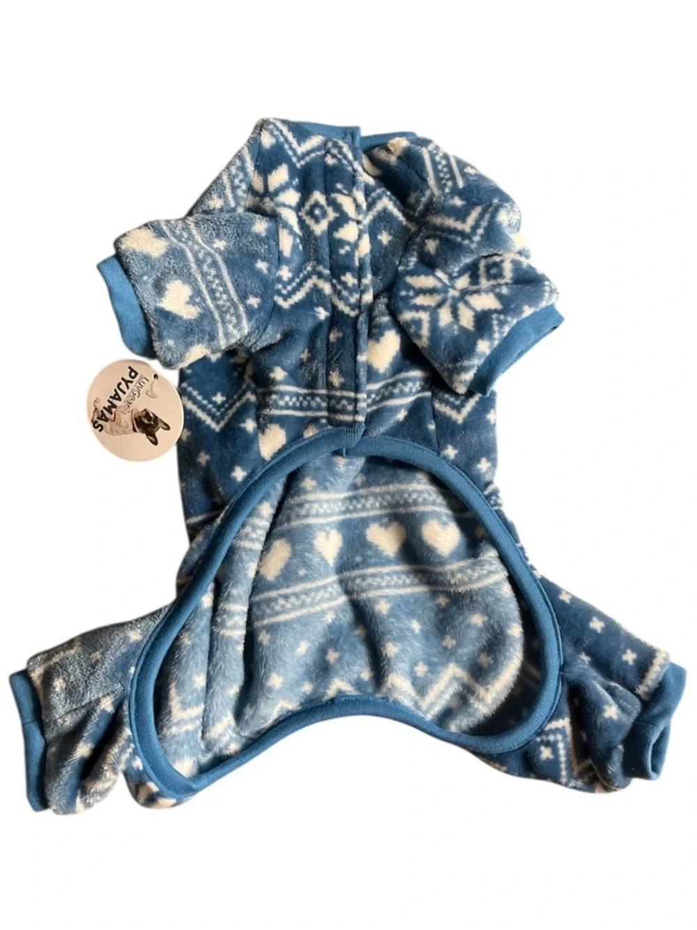 LuvGear Dog Pajamas Soft Fleece Pyjamas Medium Blue White Winter Design